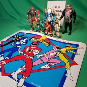 Vintage Mighty Morphin Power Rangers Placemat & Action Figures Lot